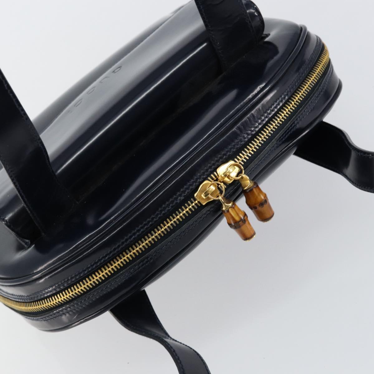 GUCCI Bamboo Shoulder Bag Patent leather Navy Gold 001 2113 1650 Auth bs29711