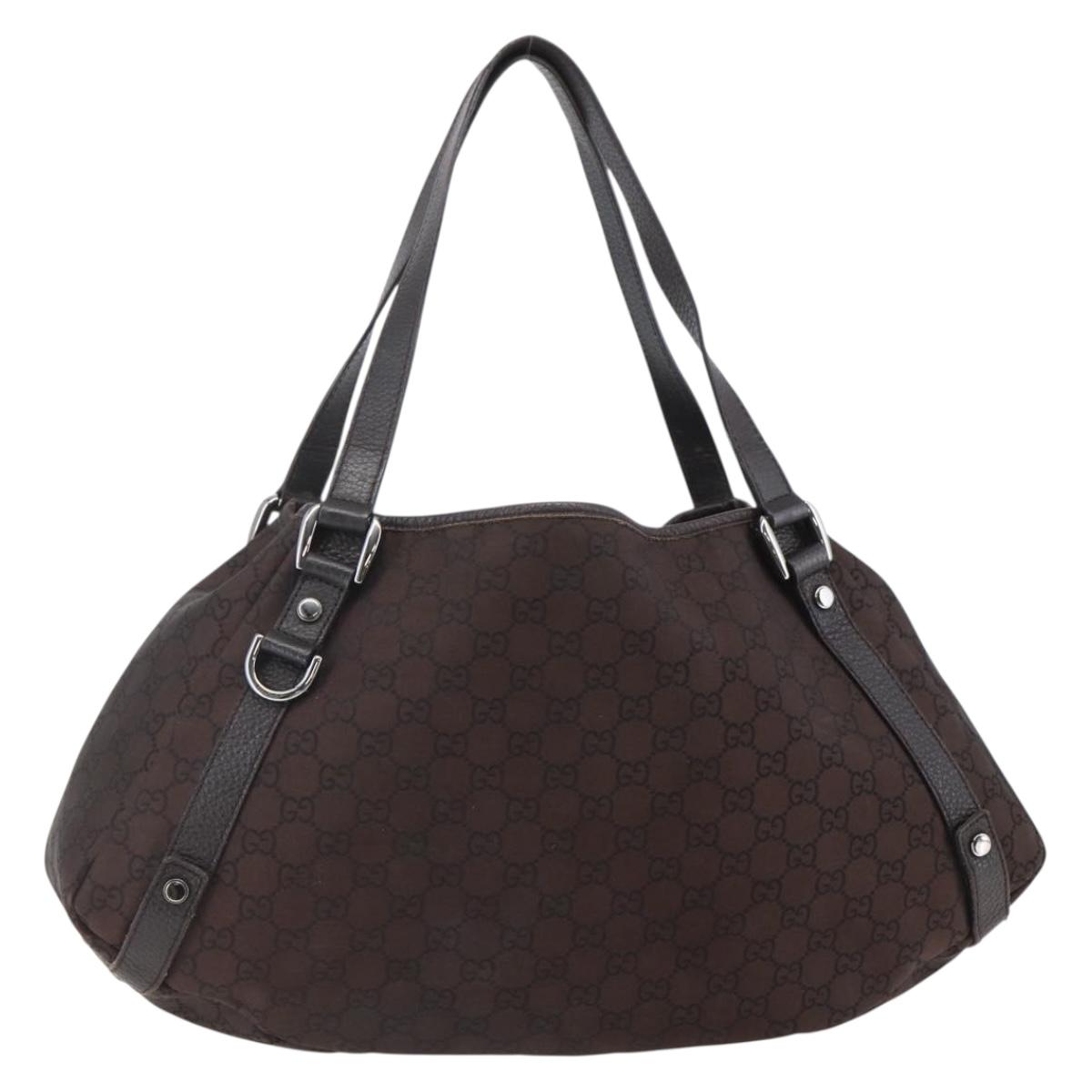 GUCCI GG Canvas Abbey Tote Bag Nylon Outlet Brown Silver 293578 Auth bs29712