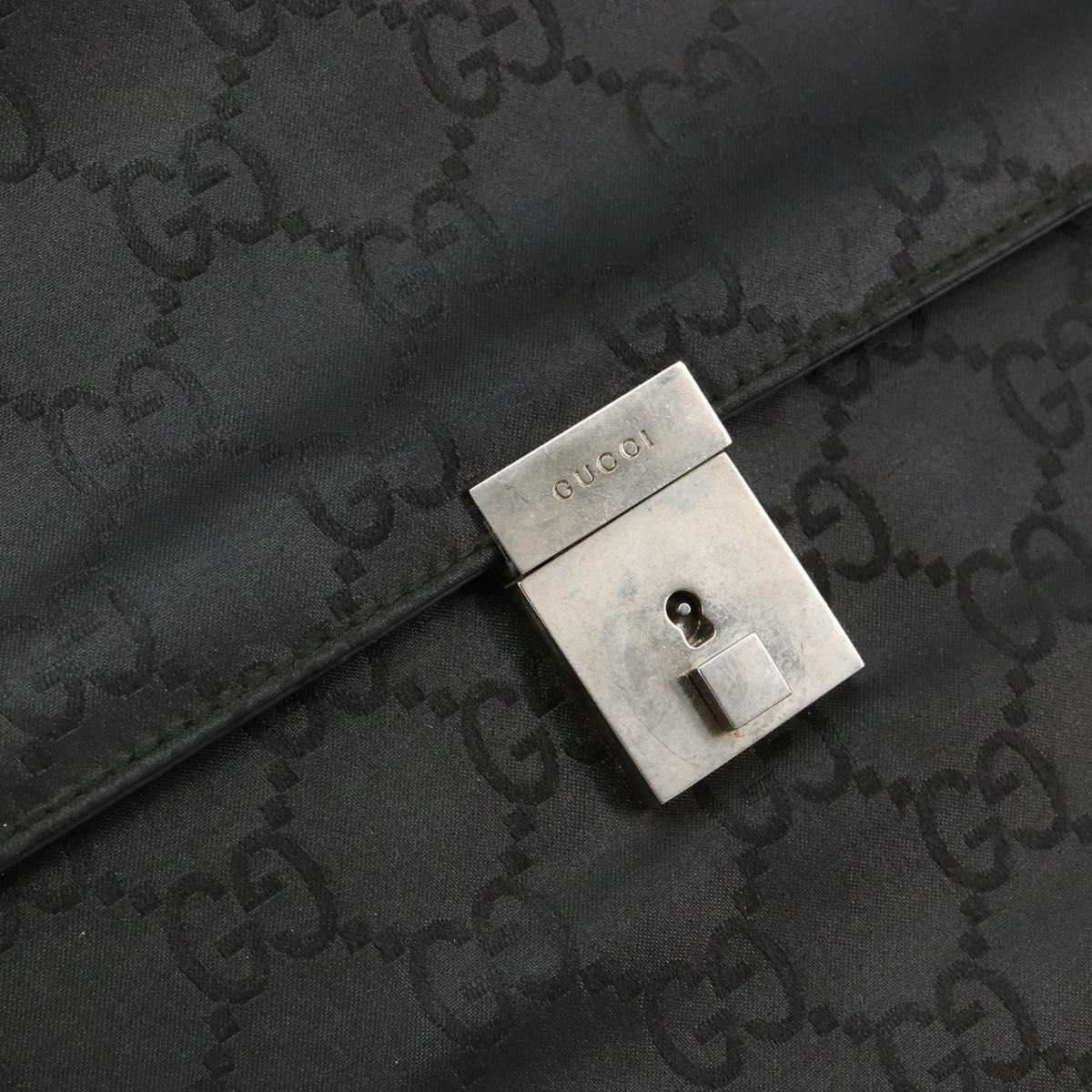 GUCCI GG Canvas Briefcase Nylon Black Silver 015 0235 Auth bs29713