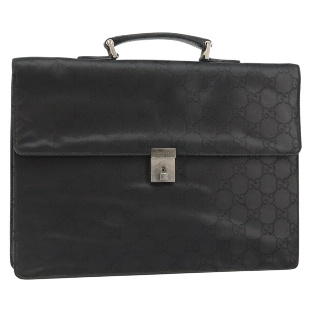 GUCCI GG Canvas Briefcase Nylon Black Silver 015 0235 Auth bs29713