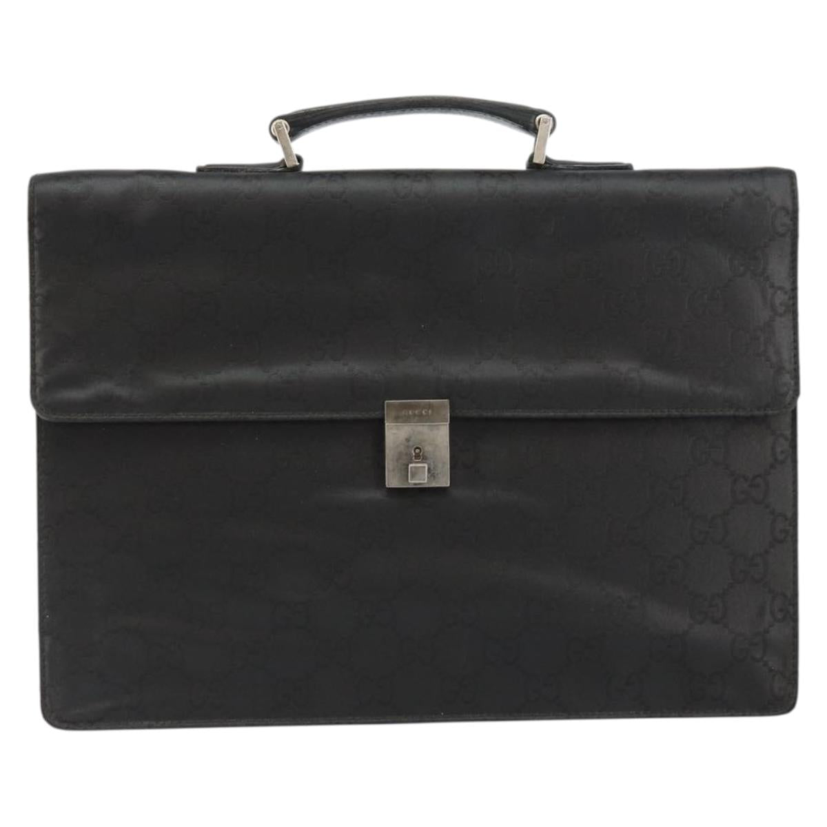 GUCCI GG Canvas Briefcase Nylon Black Silver 015 0235 Auth bs29713