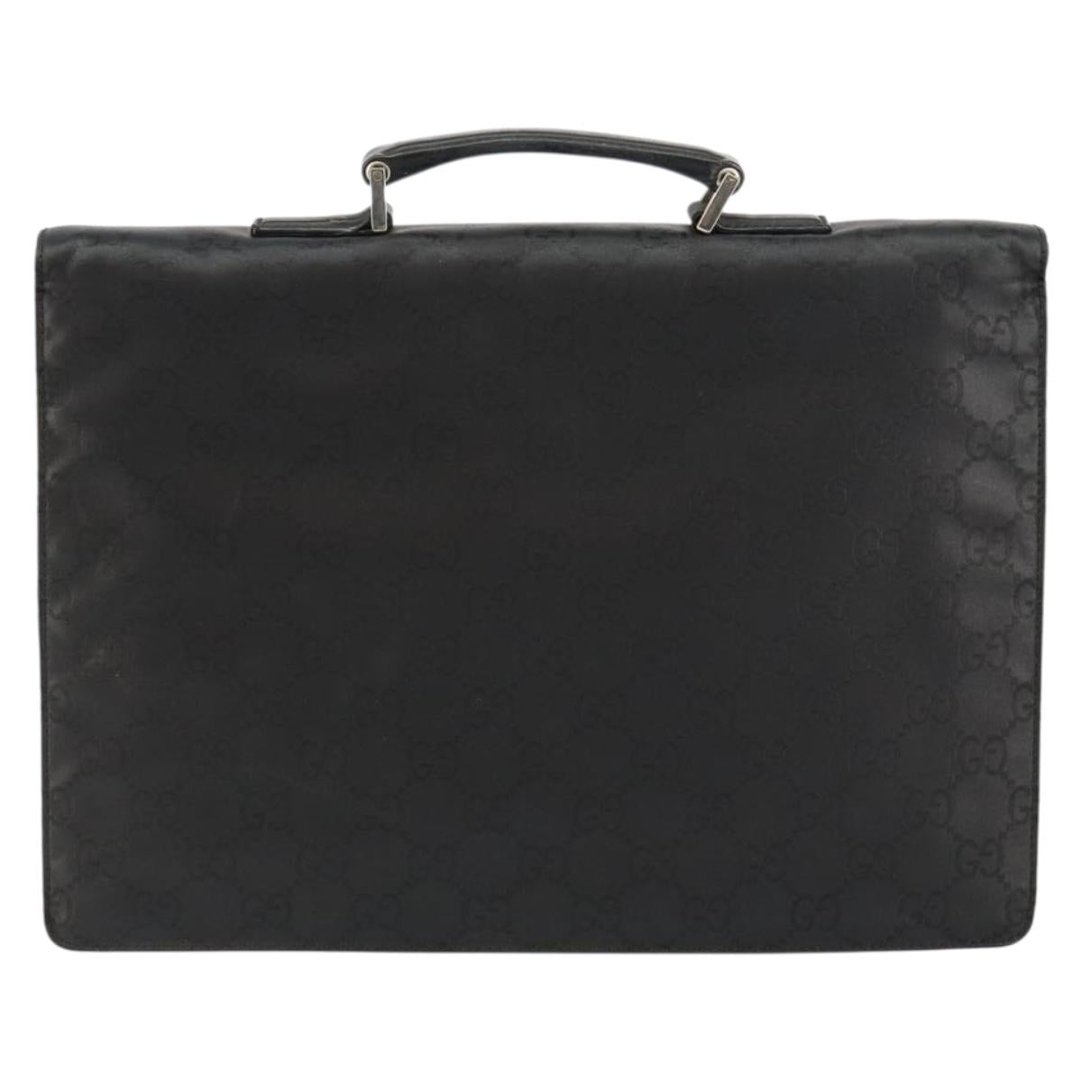 GUCCI GG Canvas Briefcase Nylon Black Silver 015 0235 Auth bs29713