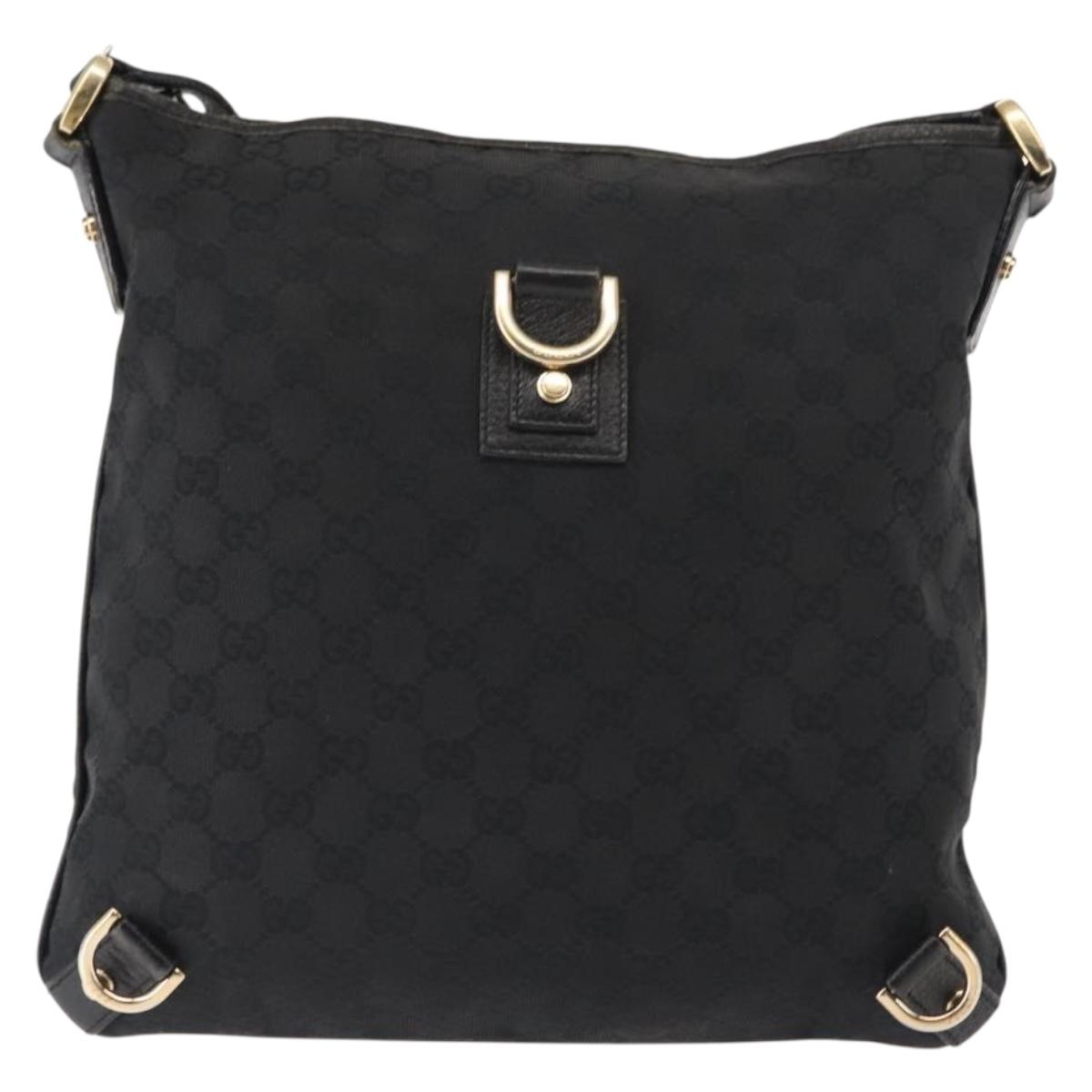GUCCI GG Canvas Abbey Shoulder Bag Black Gold 131326 Auth bs29715