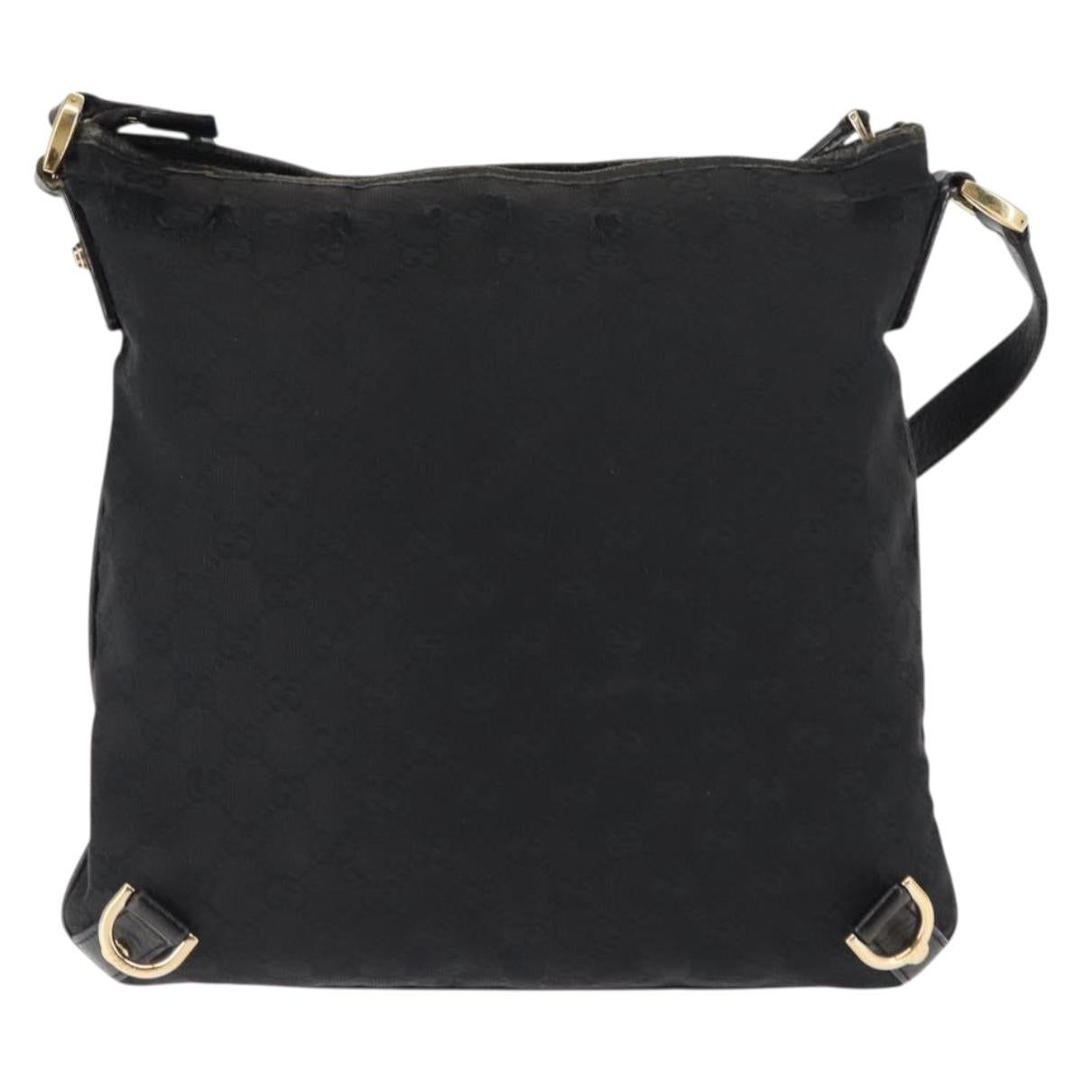 GUCCI GG Canvas Abbey Shoulder Bag Black Gold 131326 Auth bs29715