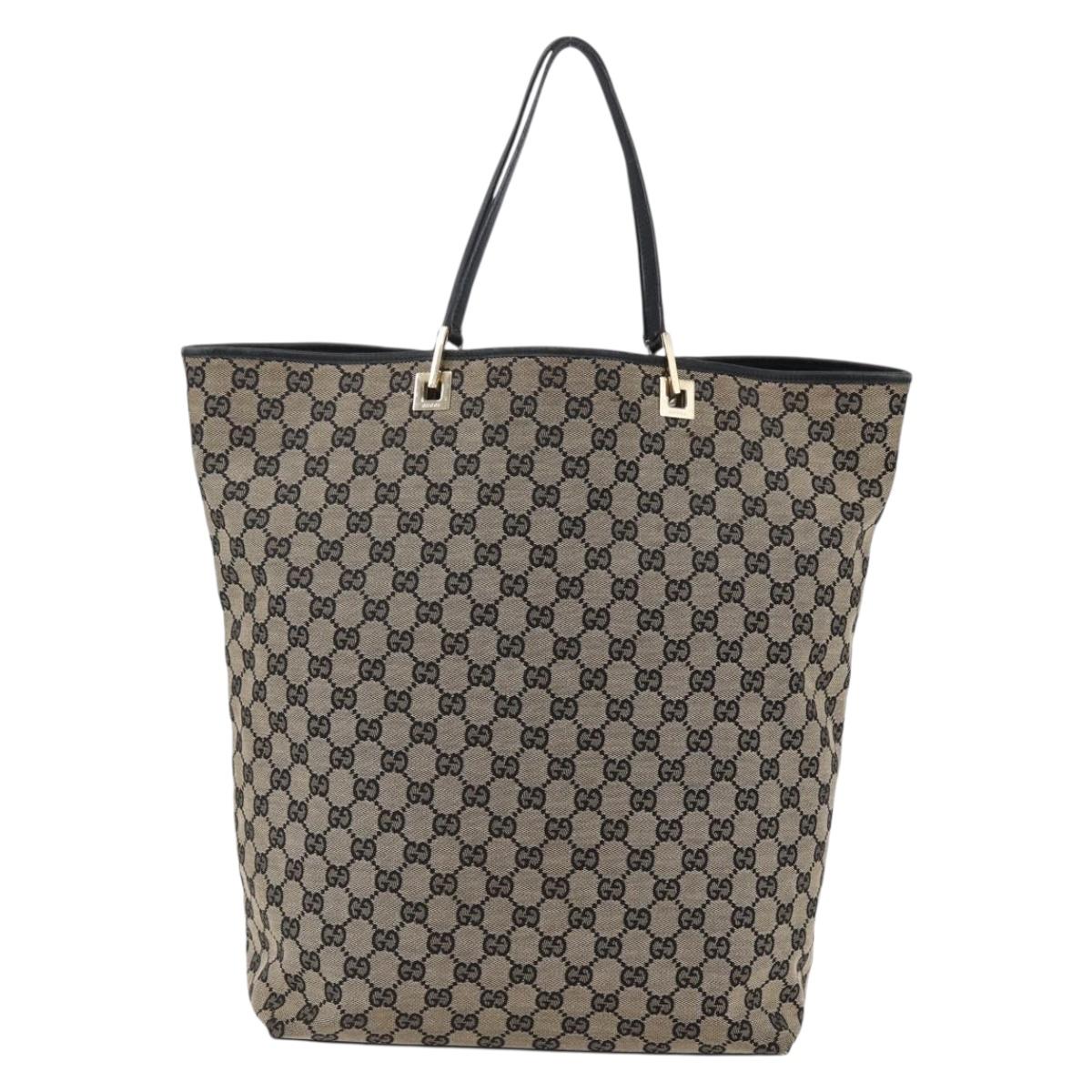 GUCCI GG Canvas Tote Bag Black Beige gold 002 1097 Auth bs29720