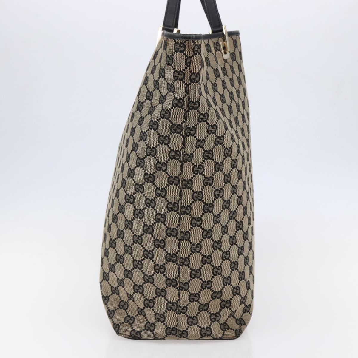 GUCCI GG Canvas Tote Bag Black Beige gold 002 1097 Auth bs29720