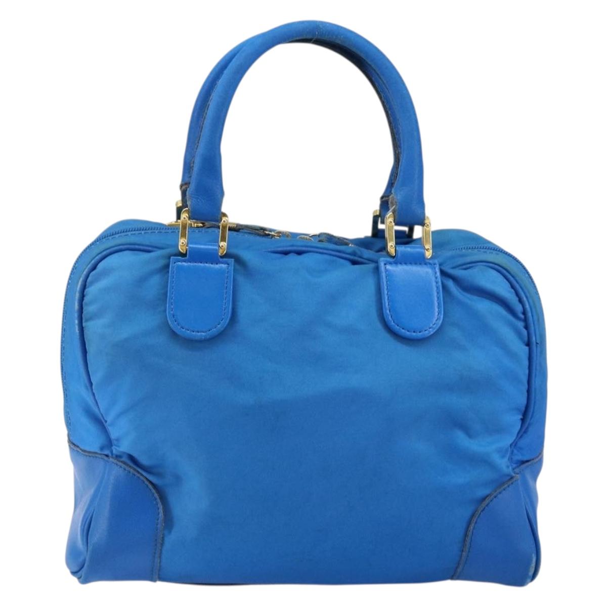 LOEWE Anagram Amazonas Hand Bag Nylon Blue Gold Auth bs29731
