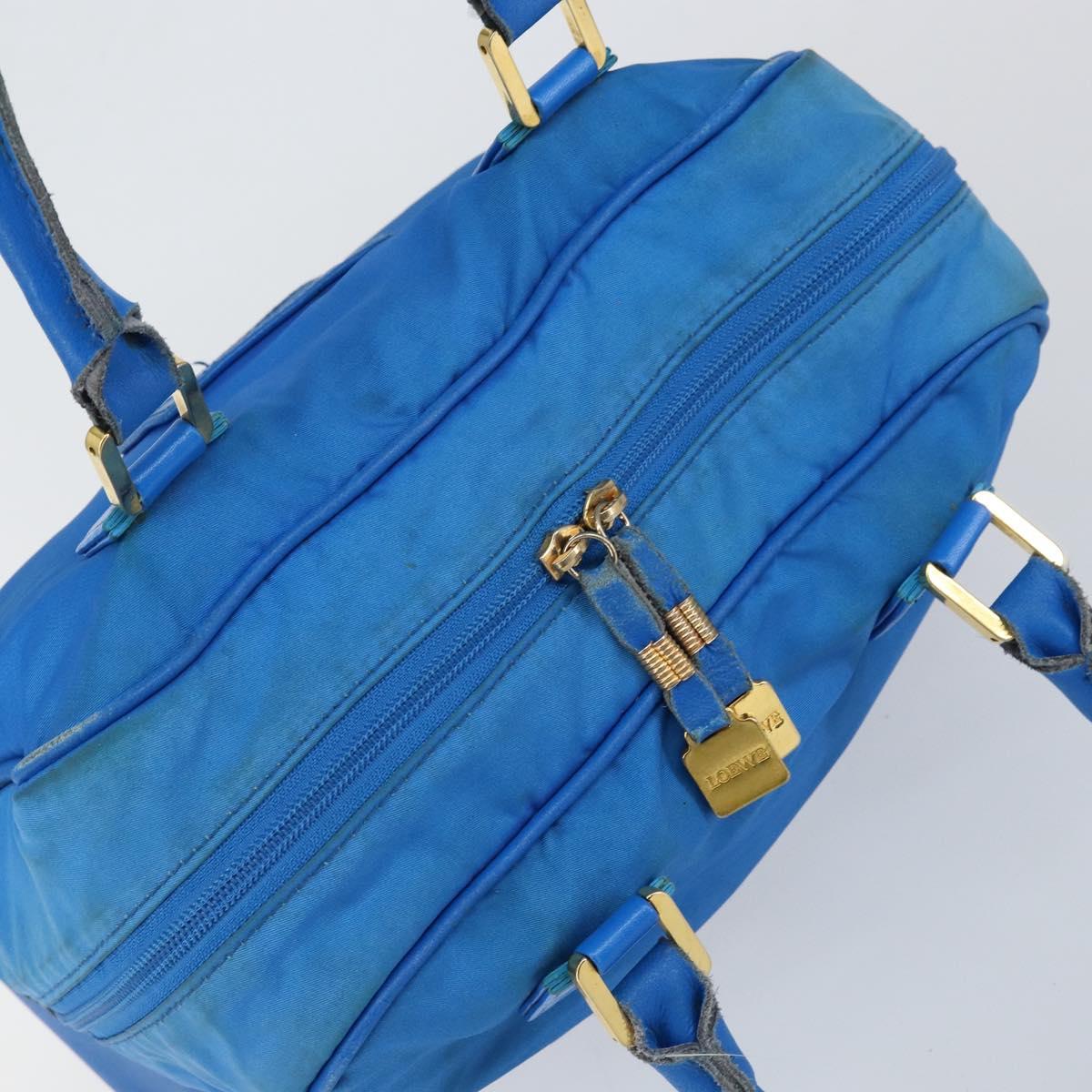 LOEWE Anagram Amazonas Hand Bag Nylon Blue Gold Auth bs29731