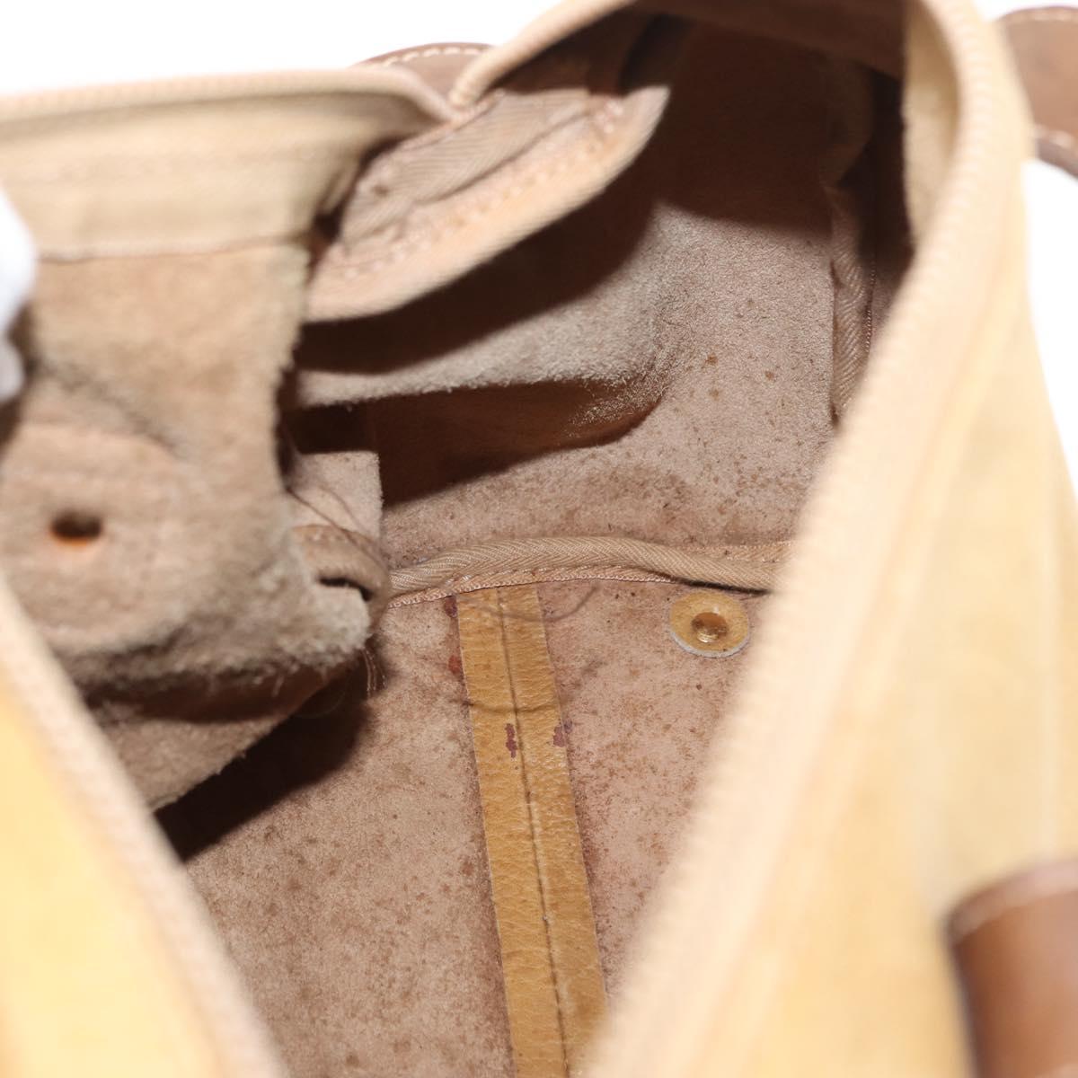 LOEWE Anagram Hand Bag Leather Beige Gold Auth bs29735