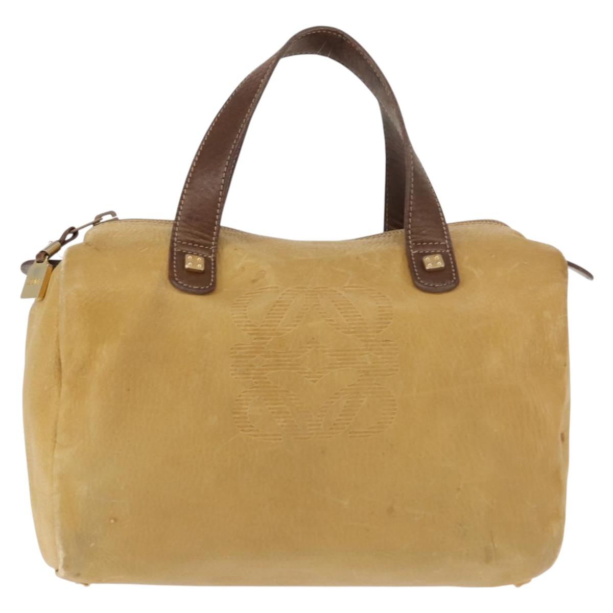 LOEWE Anagram Hand Bag Leather Beige Gold Auth bs29735