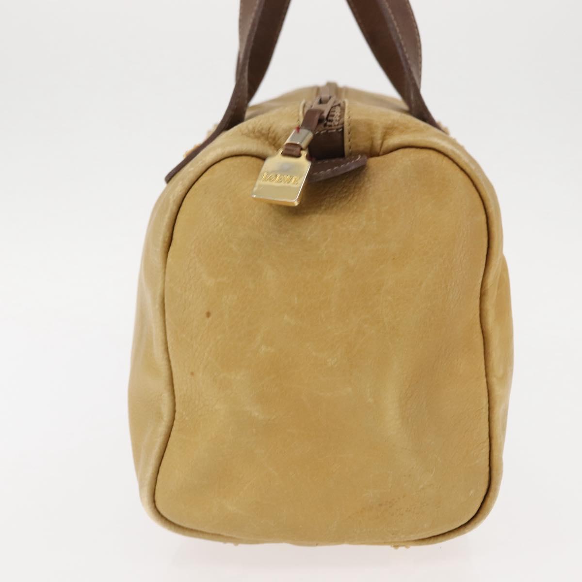 LOEWE Anagram Hand Bag Leather Beige Gold Auth bs29735