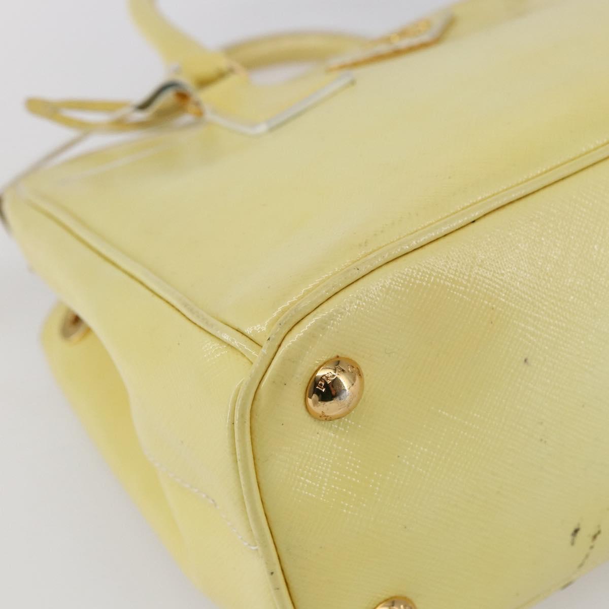 PRADA Hand Bag Patent leather Beige Gold Auth bs29737