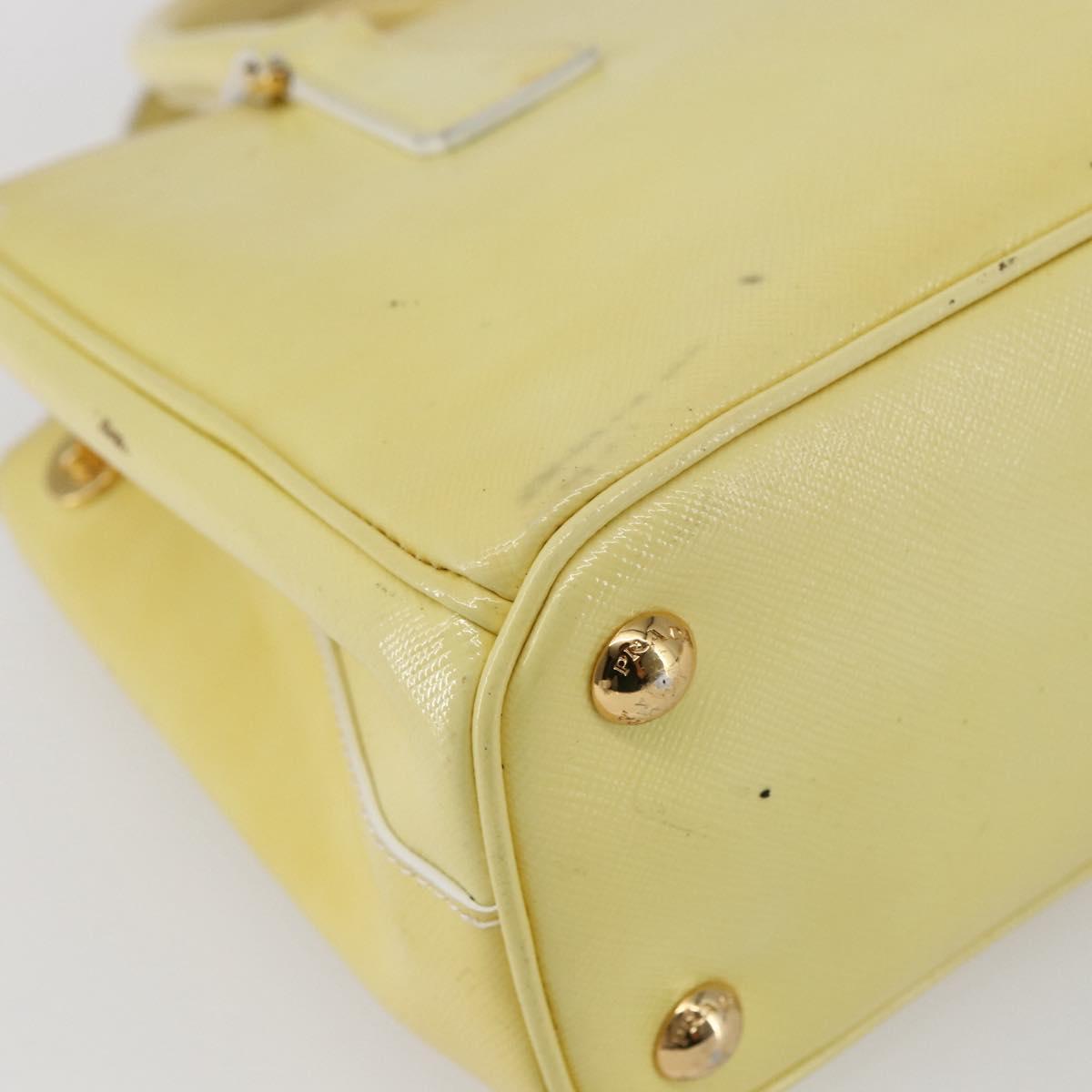 PRADA Hand Bag Patent leather Beige Gold Auth bs29737