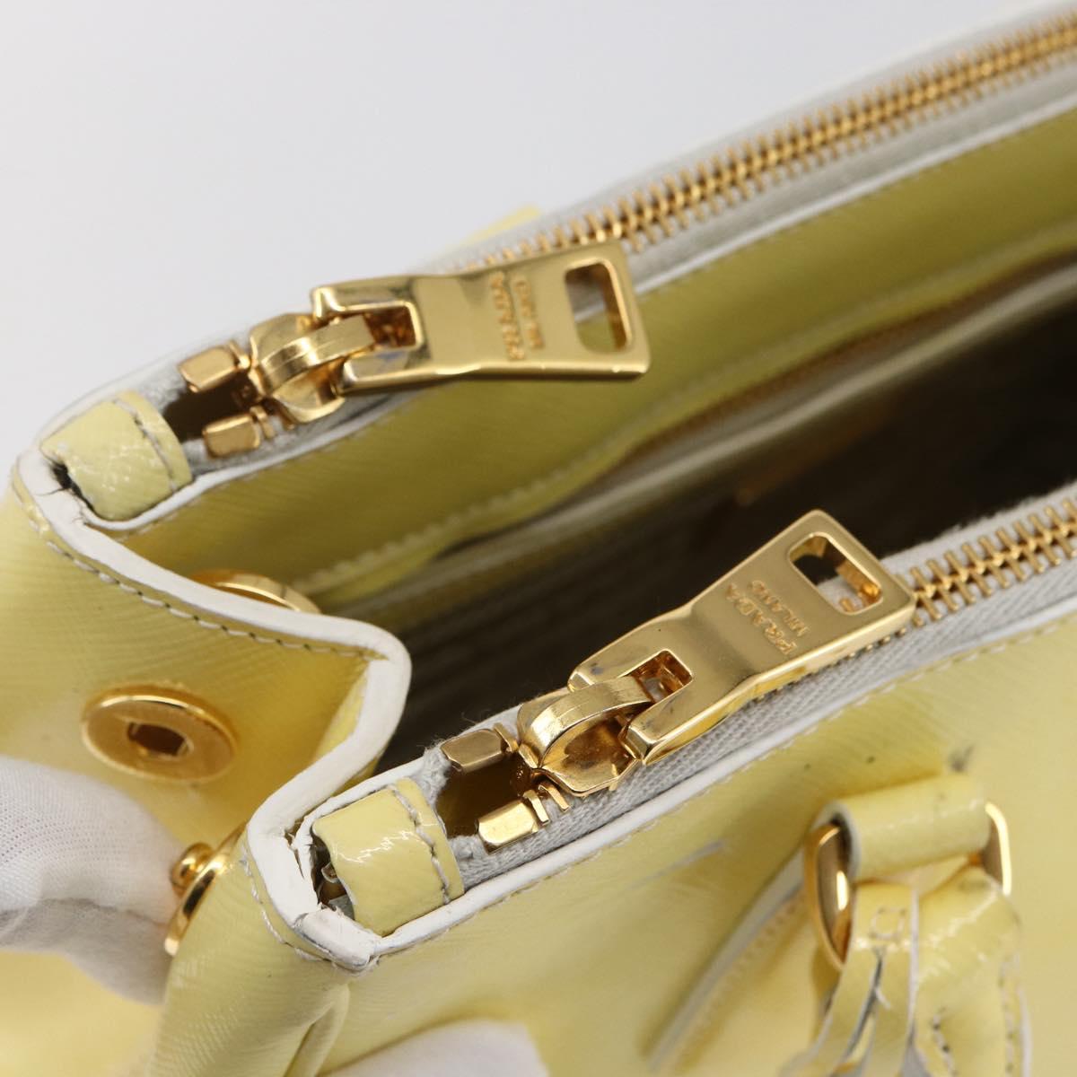 PRADA Hand Bag Patent leather Beige Gold Auth bs29737