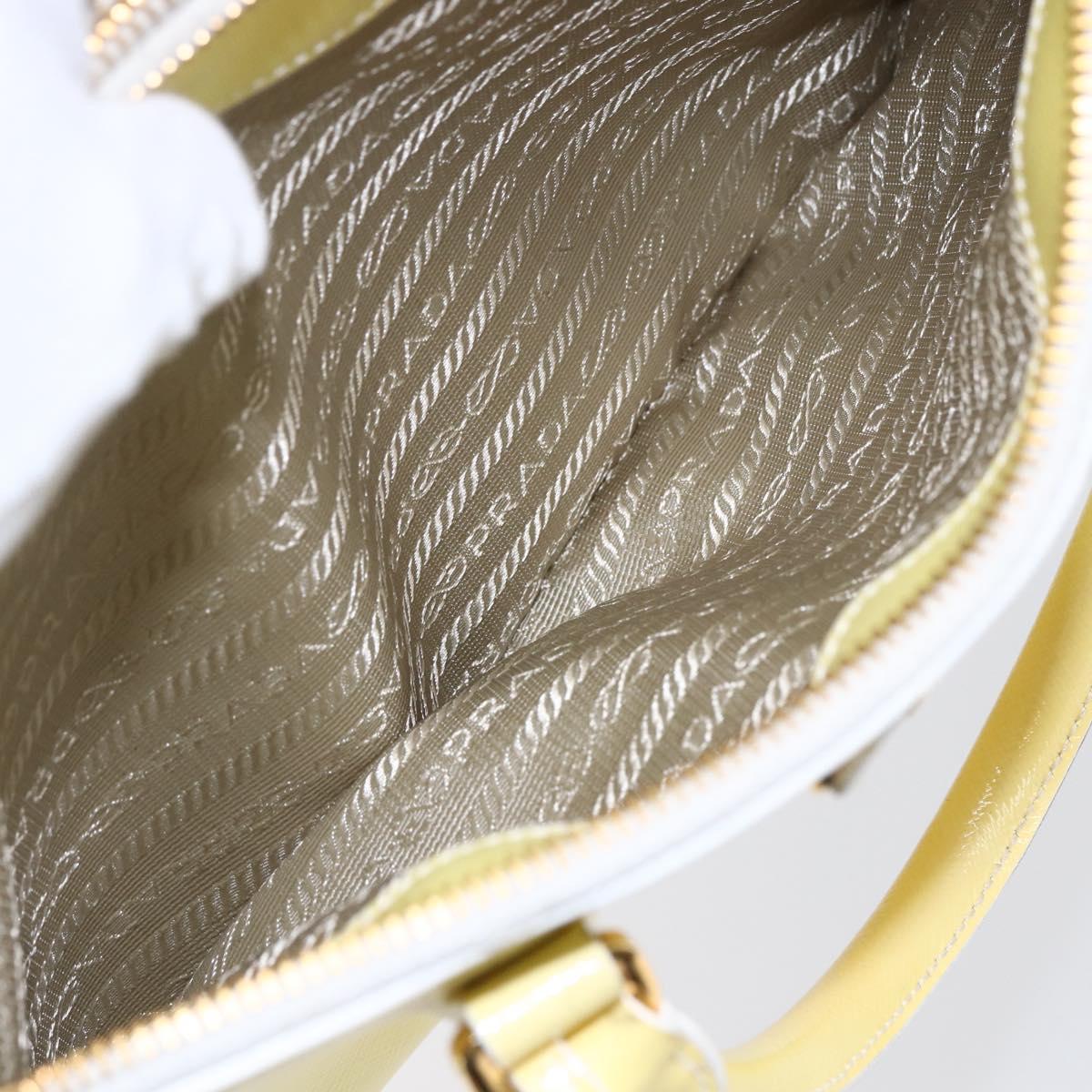 PRADA Hand Bag Patent leather Beige Gold Auth bs29737