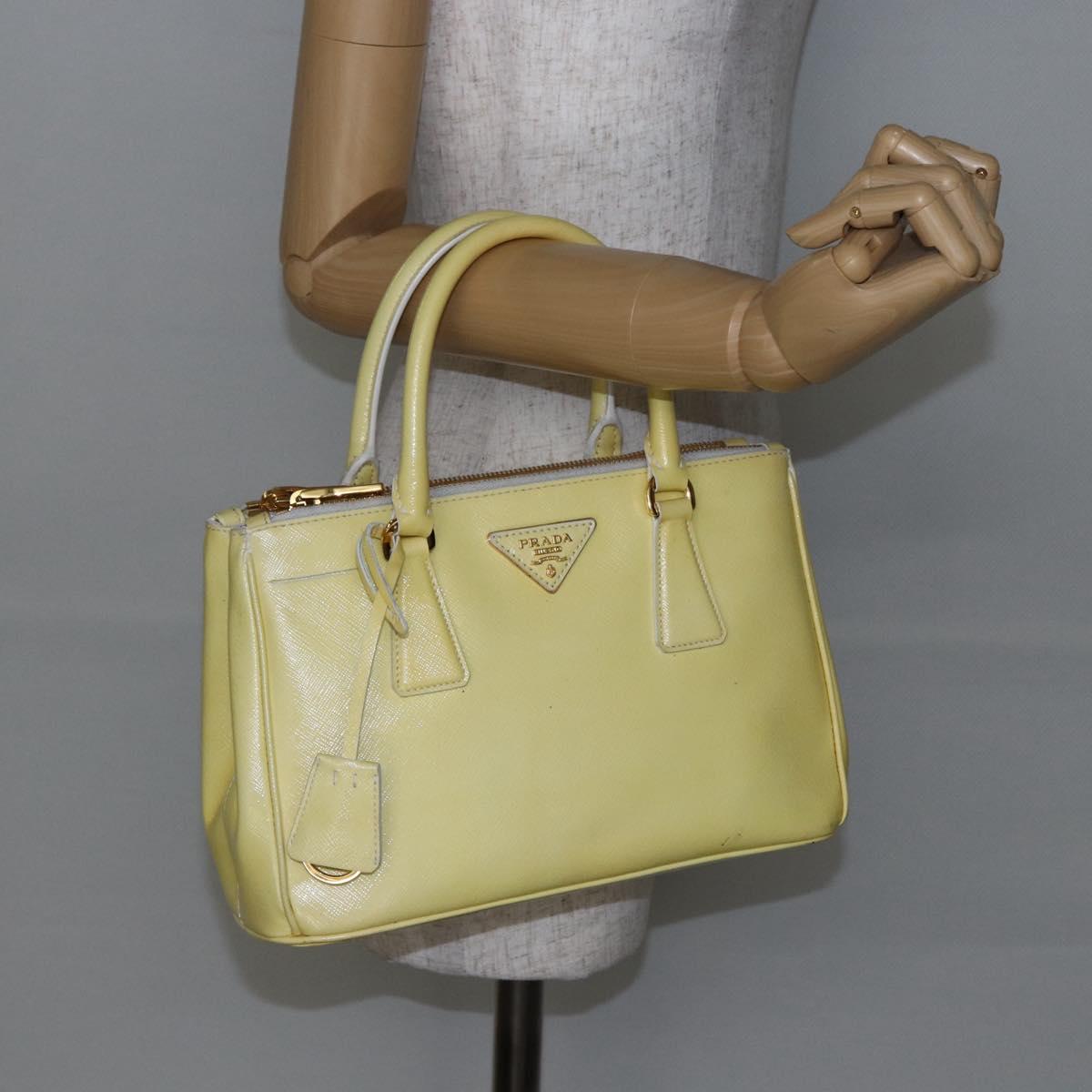 PRADA Hand Bag Patent leather Beige Gold Auth bs29737
