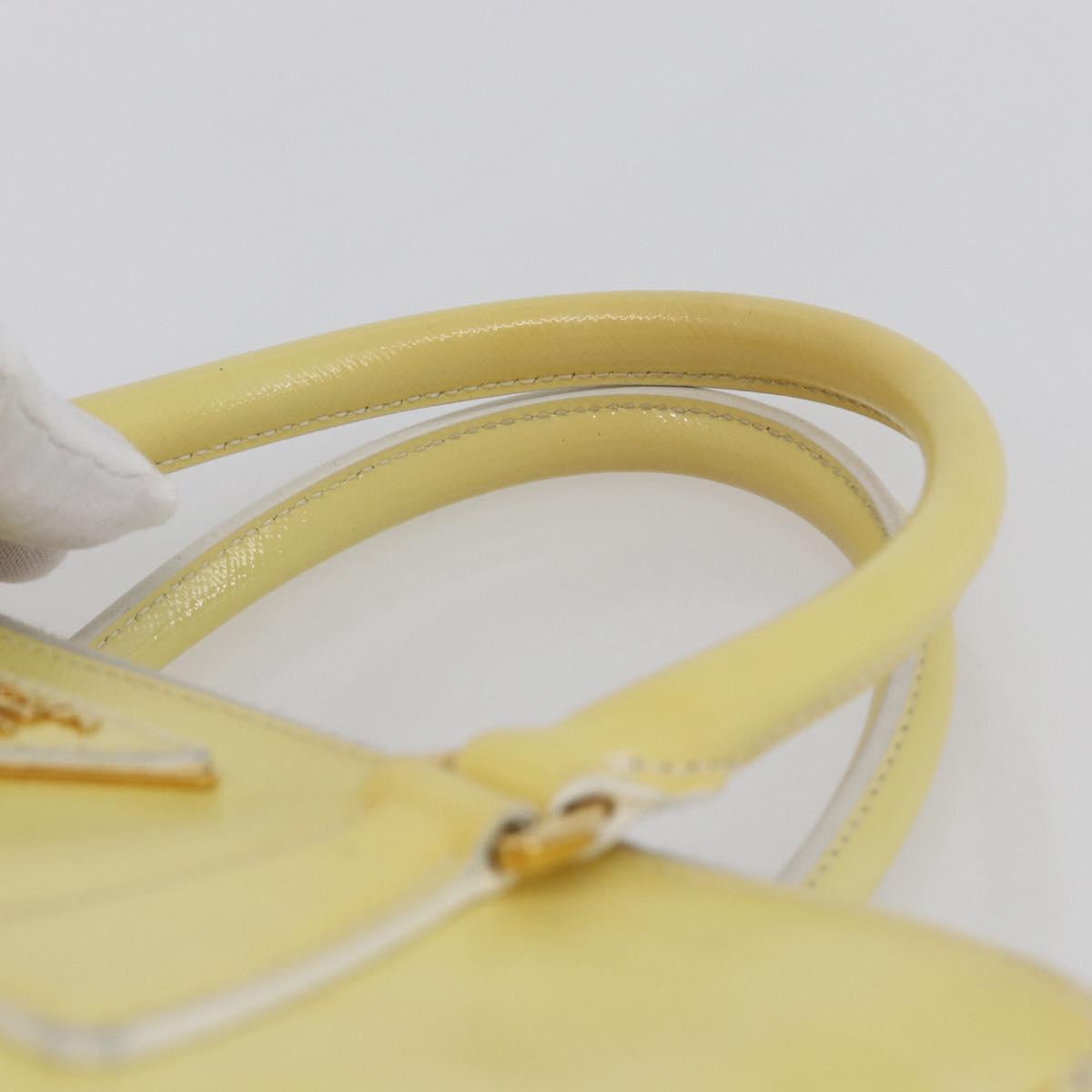 PRADA Hand Bag Patent leather Beige Gold Auth bs29737