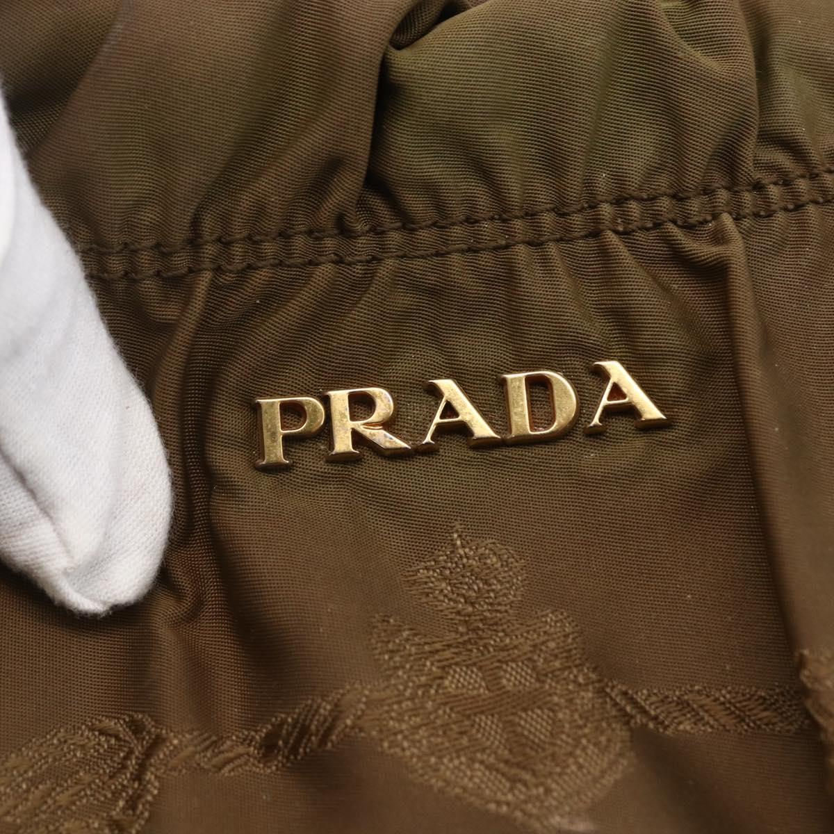 PRADA Tote Bag Nylon Leather 2way Brown Gold Auth bs29738