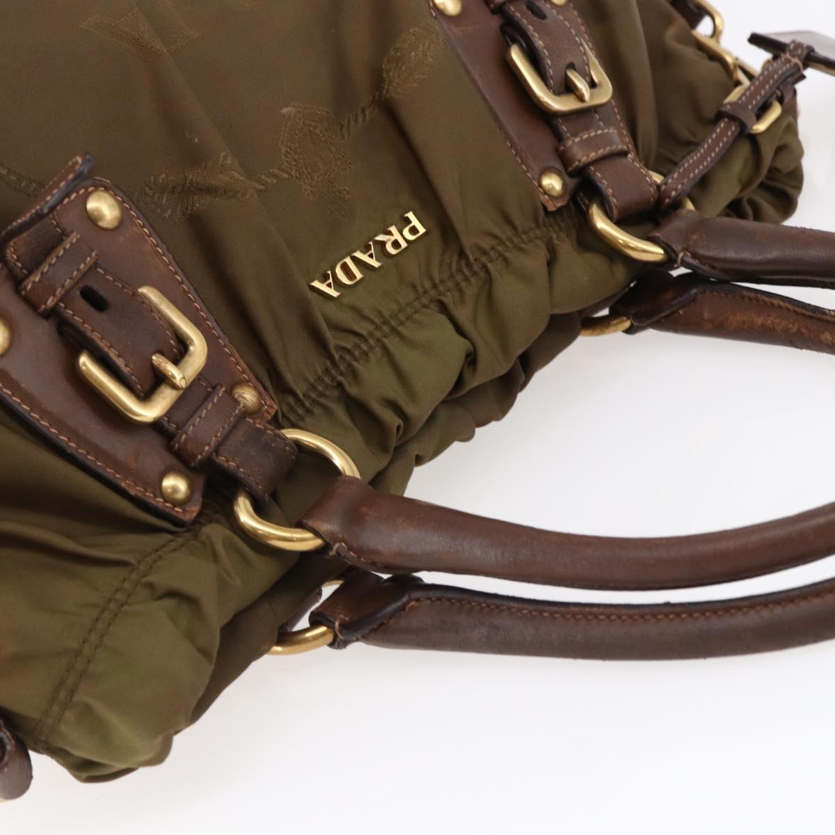 PRADA Tote Bag Nylon Leather 2way Brown Gold Auth bs29738
