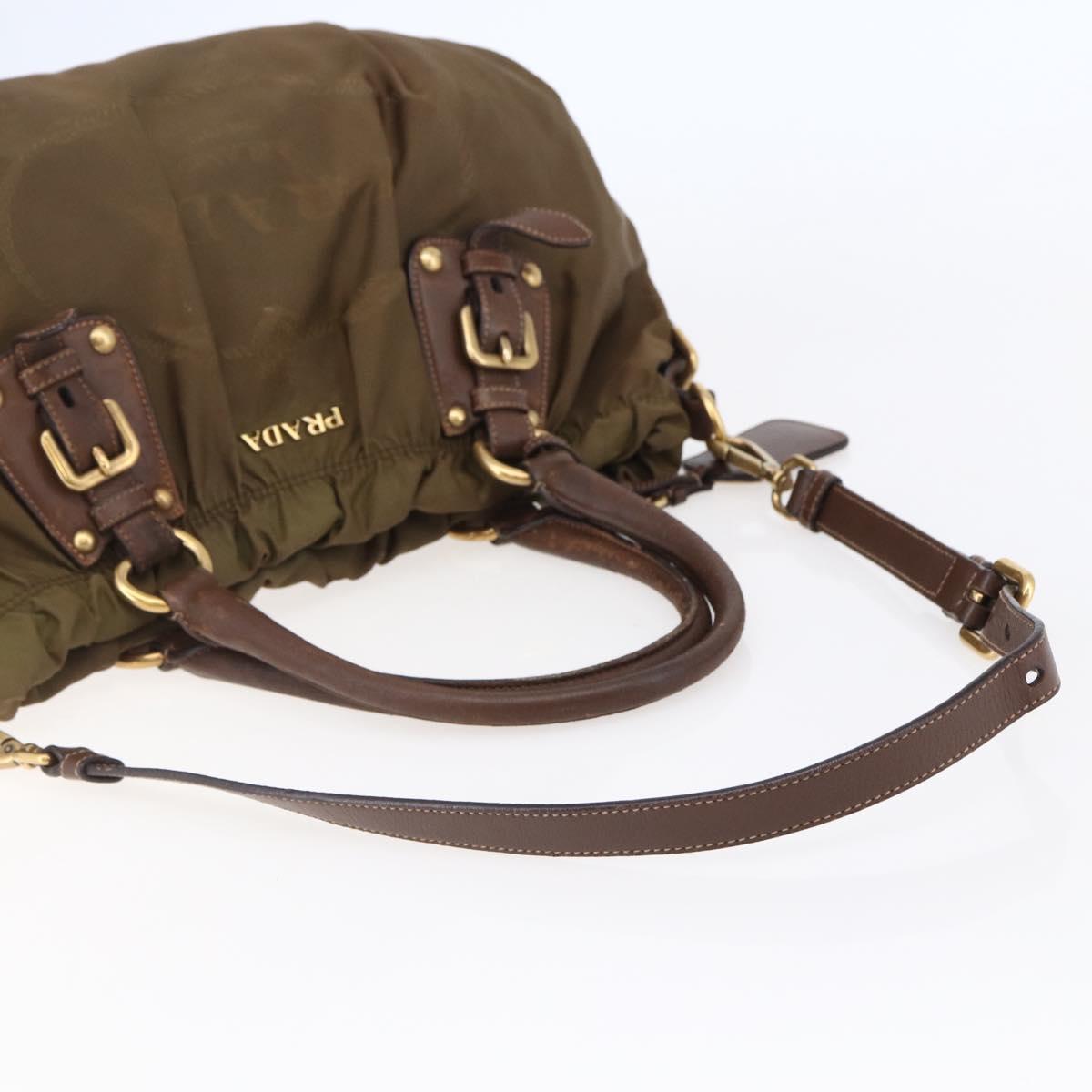 PRADA Tote Bag Nylon Leather 2way Brown Gold Auth bs29738