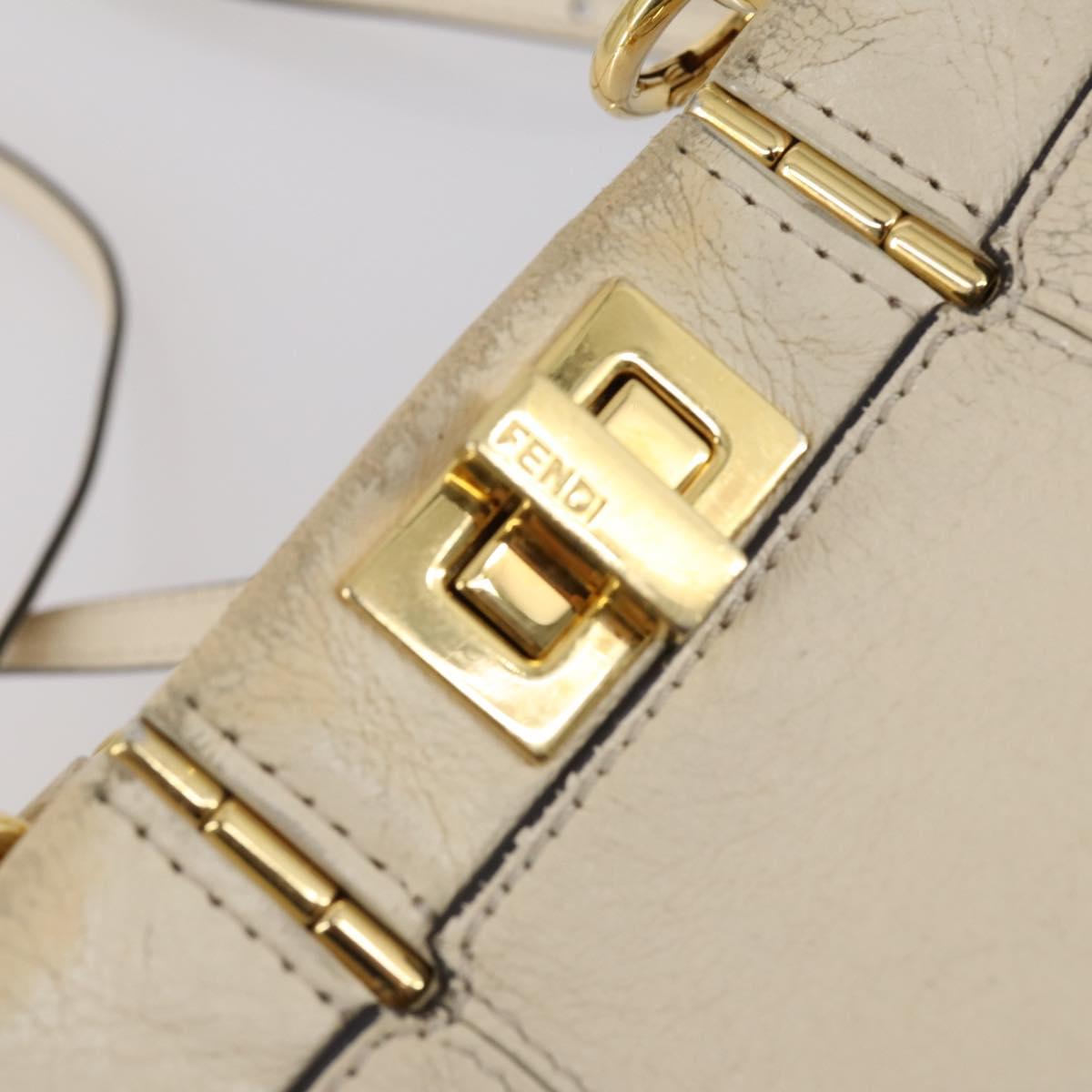FENDI Mini Peek A Boo Hand Bag Leather 2way Ivory gold Auth bs29739
