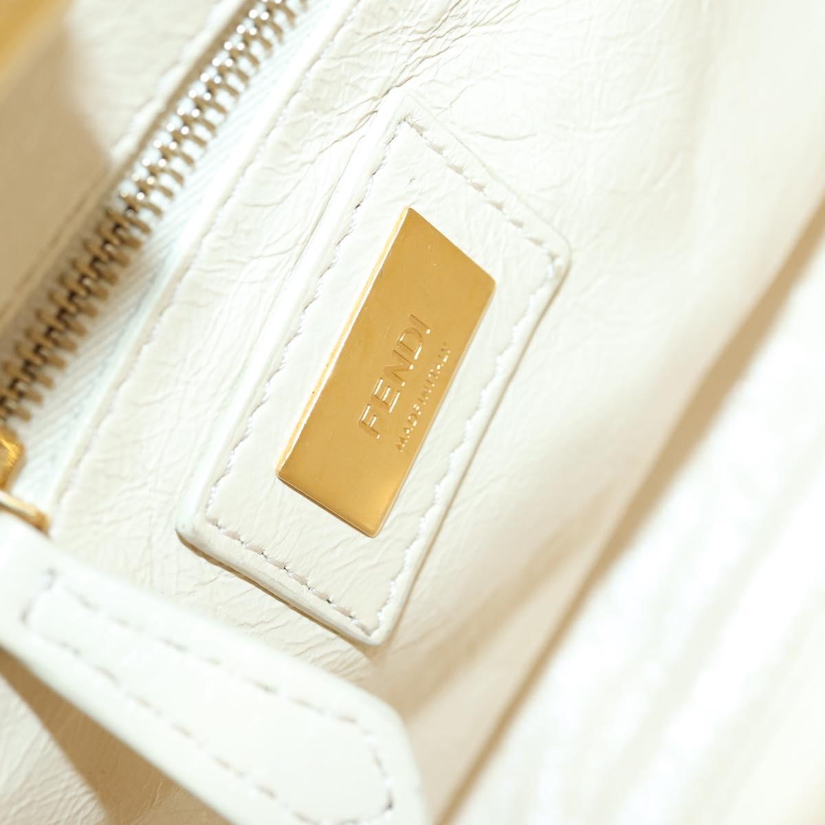 FENDI Mini Peek A Boo Hand Bag Leather 2way Ivory gold Auth bs29739