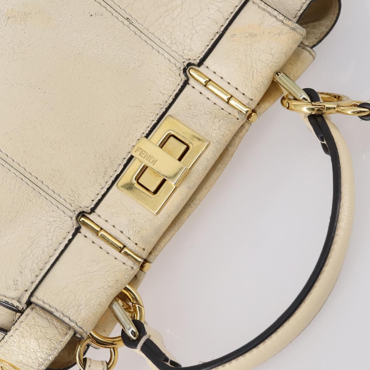 FENDI Mini Peek A Boo Hand Bag Leather 2way Ivory gold Auth bs29739