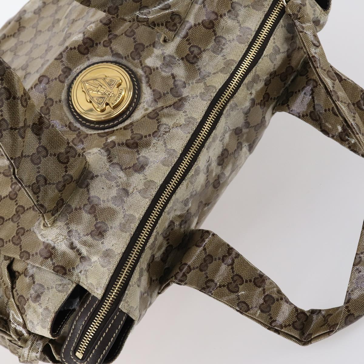 GUCCI GG Crystal Tote Bag Coated Canvas Beige Gold 197022 Auth bs29740