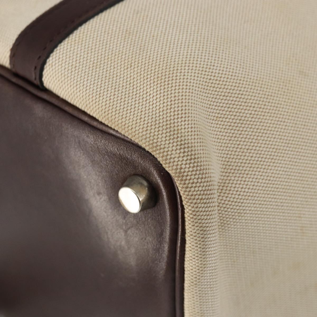 HERMES Toile H Picotin PM Bag Canvas Leather Beige Brown Silver Auth bs29741