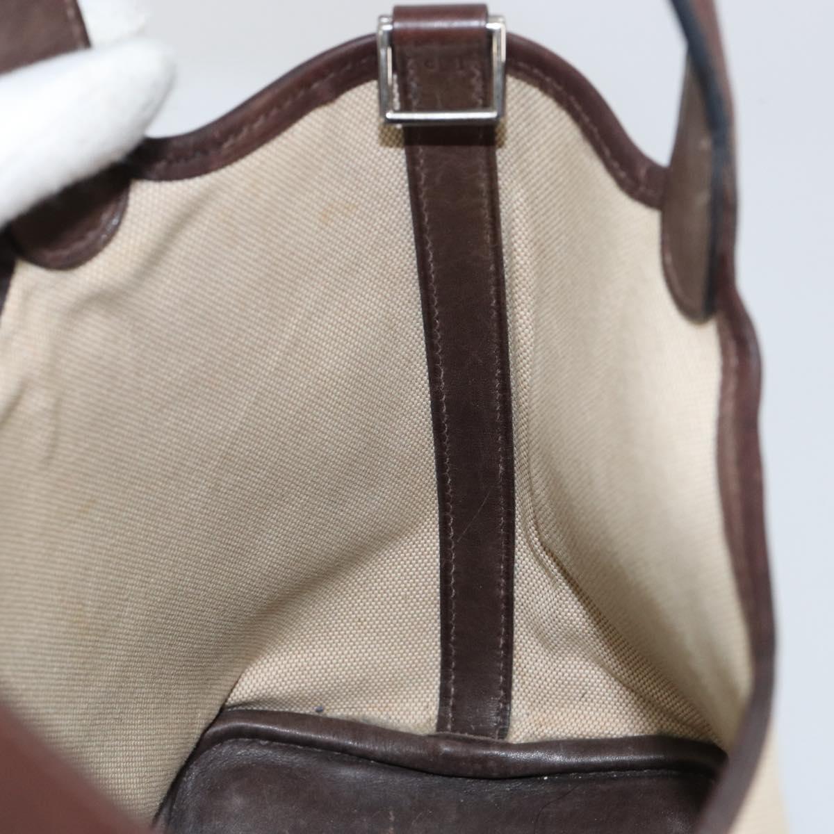 HERMES Toile H Picotin PM Bag Canvas Leather Beige Brown Silver Auth bs29741