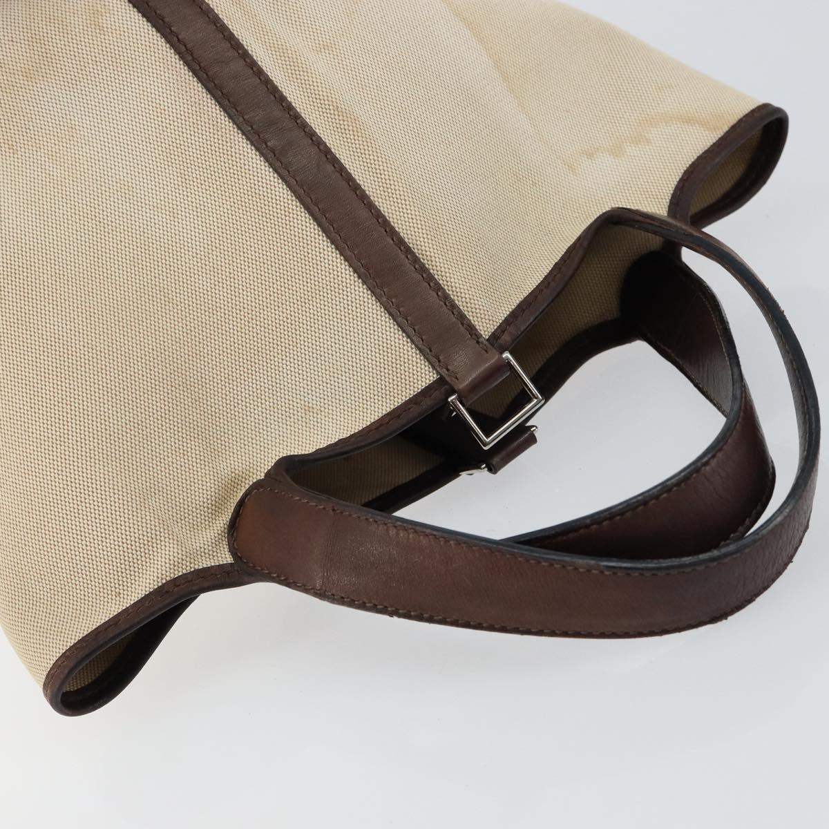 HERMES Toile H Picotin PM Bag Canvas Leather Beige Brown Silver Auth bs29741