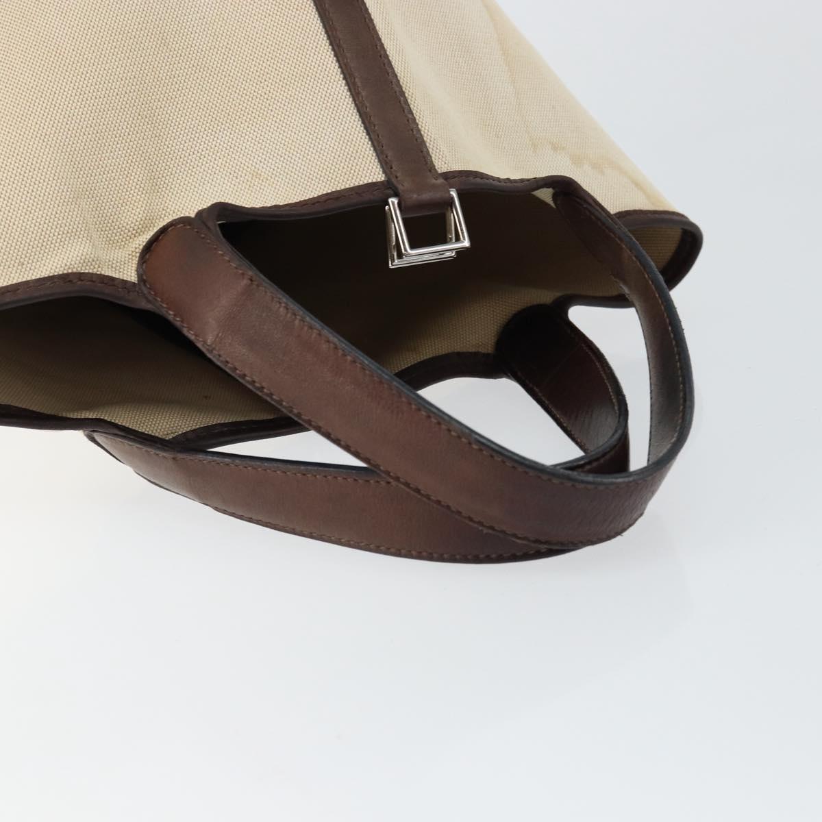 HERMES Toile H Picotin PM Bag Canvas Leather Beige Brown Silver Auth bs29741