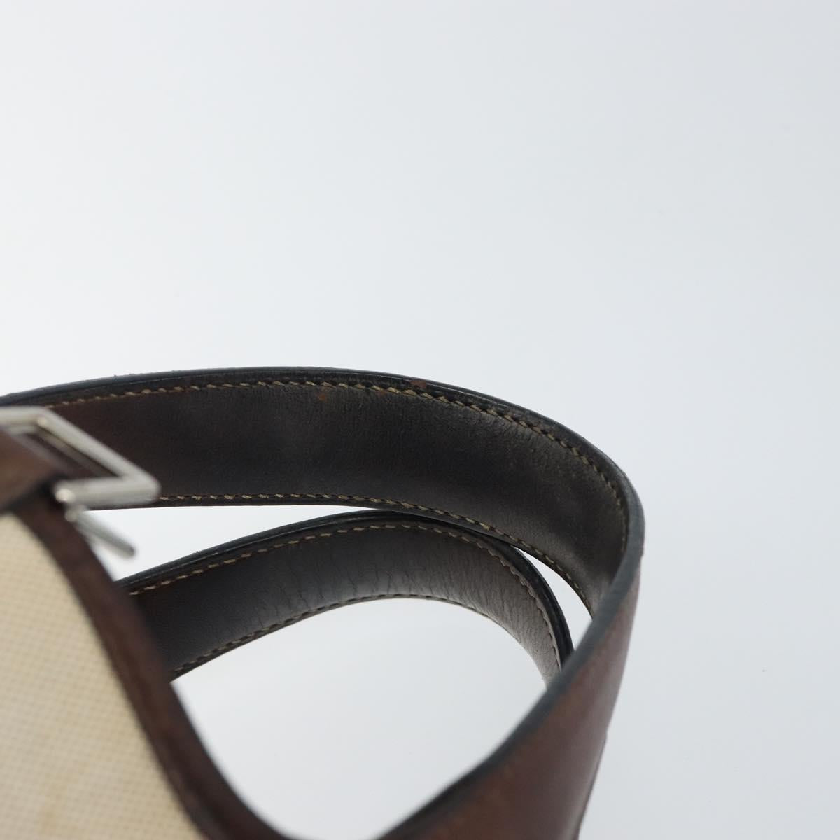 HERMES Toile H Picotin PM Bag Canvas Leather Beige Brown Silver Auth bs29741