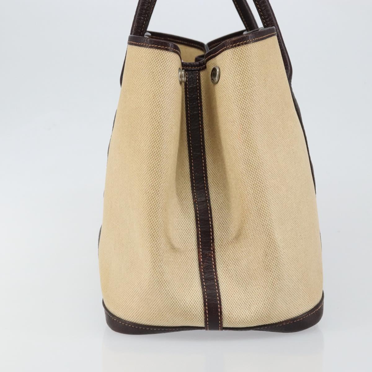 HERMES Garden Party MM Tote Bag Coated Canvas Beige Silver Auth bs29742
