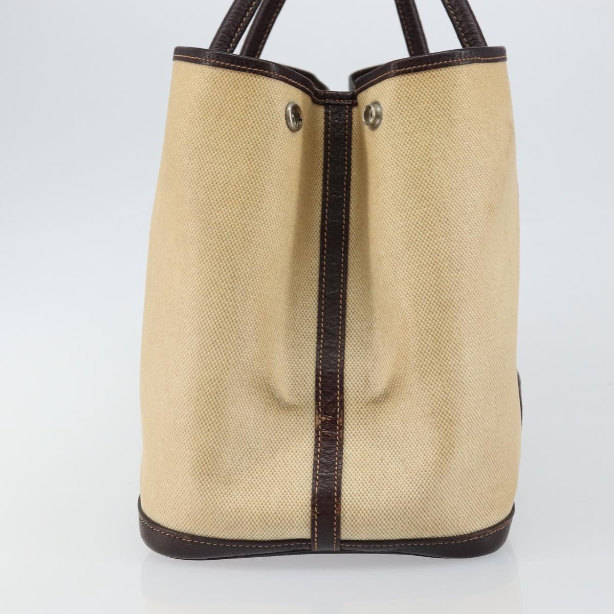 HERMES Garden Party MM Tote Bag Coated Canvas Beige Silver Auth bs29742