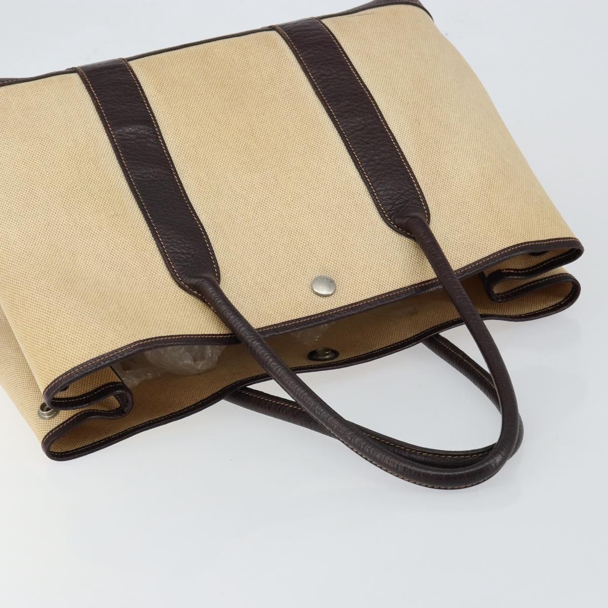 HERMES Garden Party MM Tote Bag Coated Canvas Beige Silver Auth bs29742