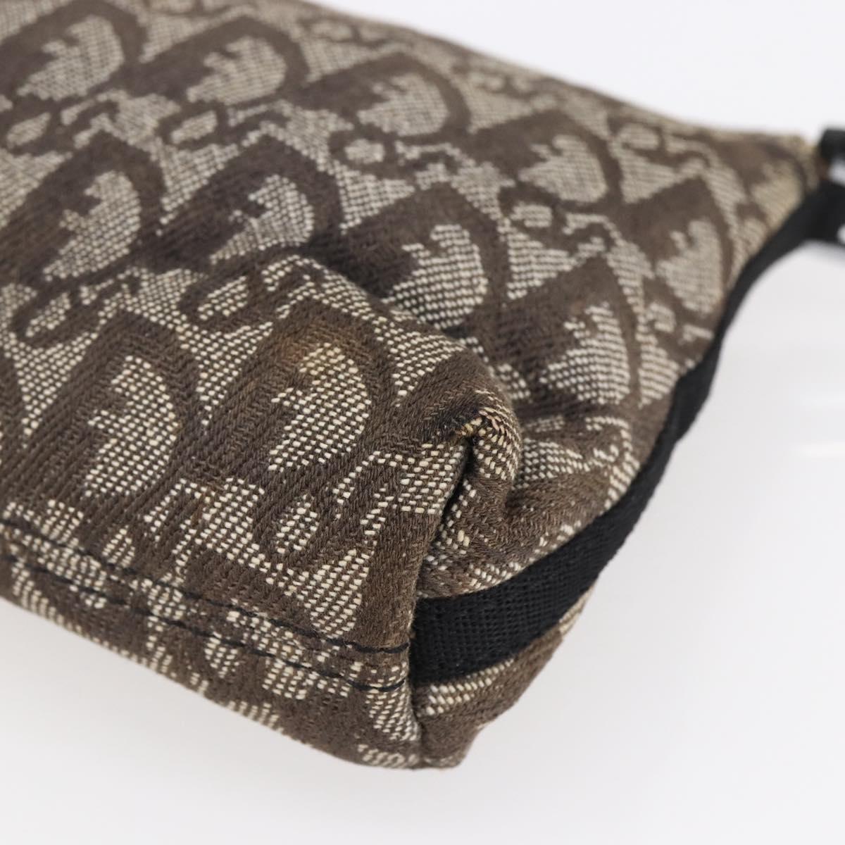 Christian Dior Trotter Canvas Pouch Brown Silver Auth bs29749