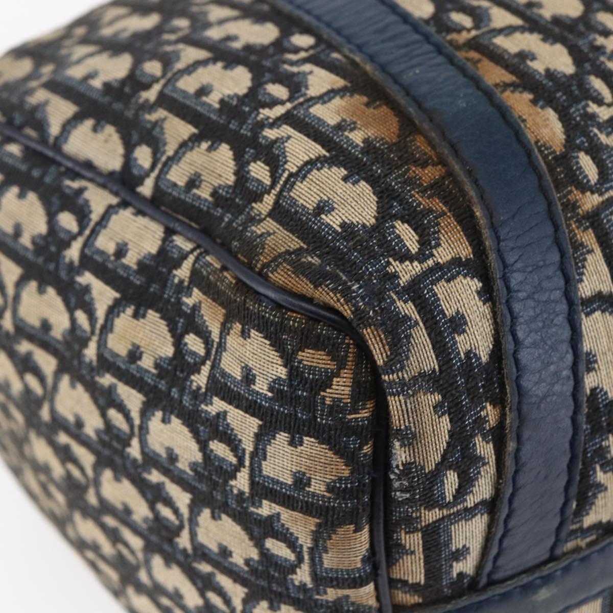 Christian Dior Trotter Canvas mini Boston Bag Navy Gold Auth bs29750