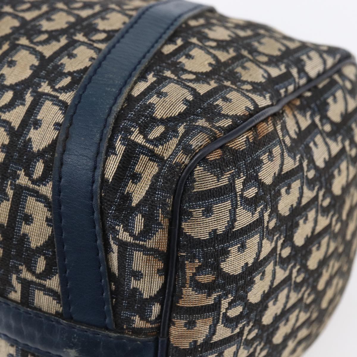 Christian Dior Trotter Canvas mini Boston Bag Navy Gold Auth bs29750