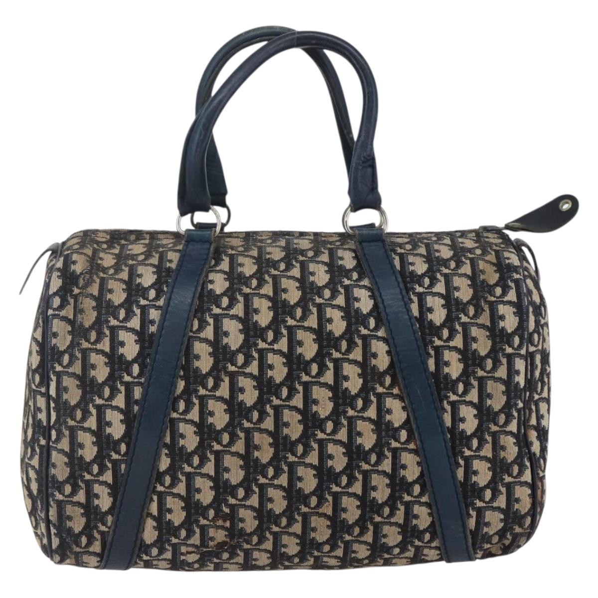 Christian Dior Trotter Canvas mini Boston Bag Navy Gold Auth bs29750
