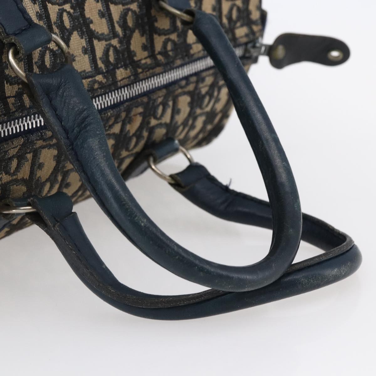 Christian Dior Trotter Canvas mini Boston Bag Navy Gold Auth bs29750
