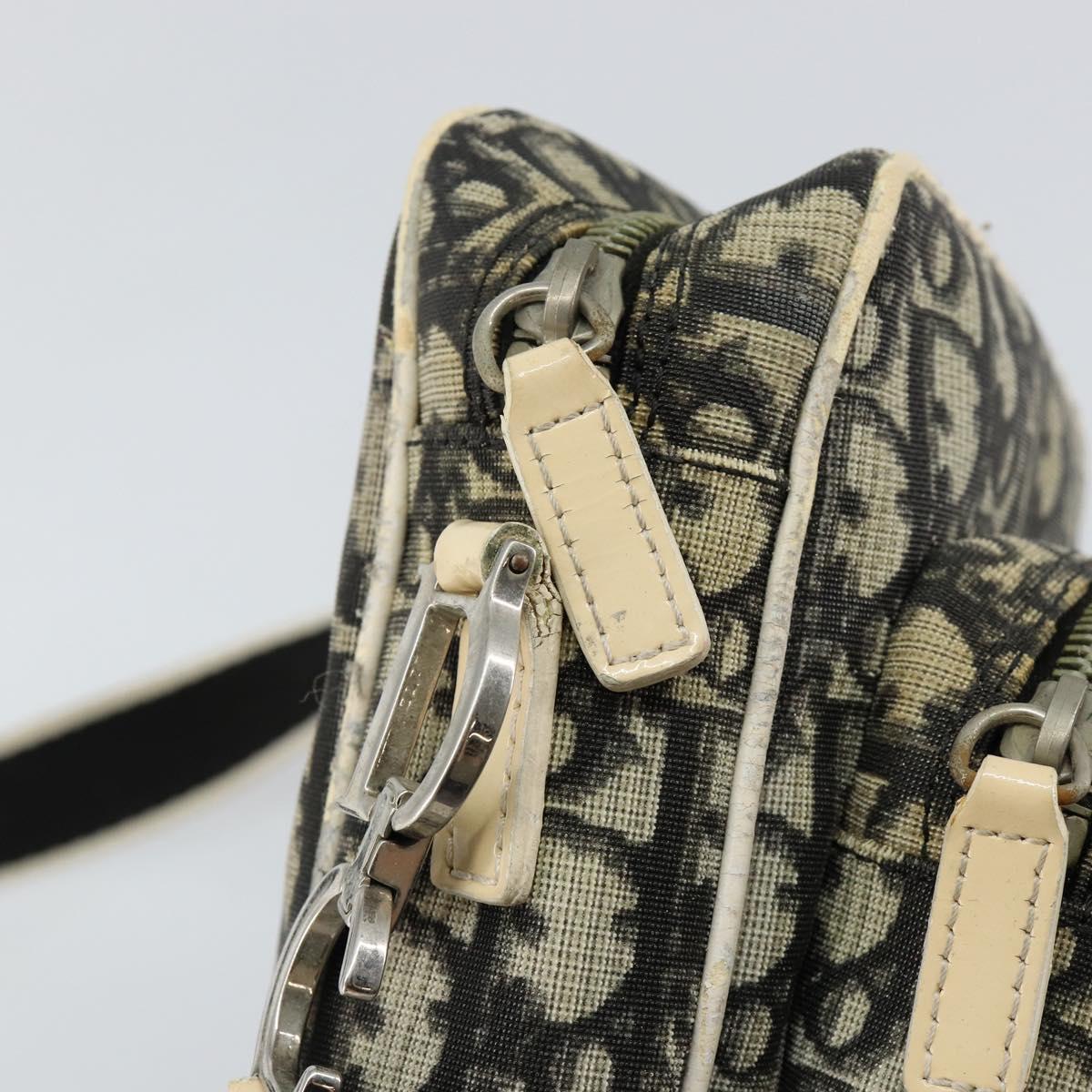 Christian Dior Trotter Canvas Shoulder Bag PVC Black Silver Auth bs29752