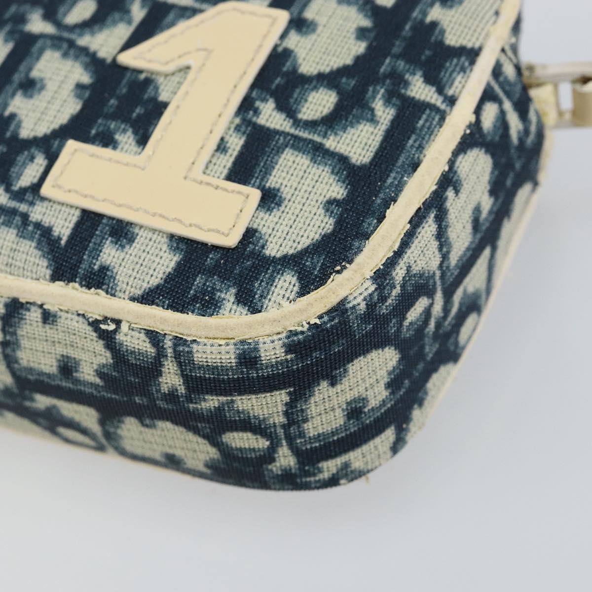 Christian Dior Trotter Canvas Shoulder Bag PVC Navy Silver Auth bs29753