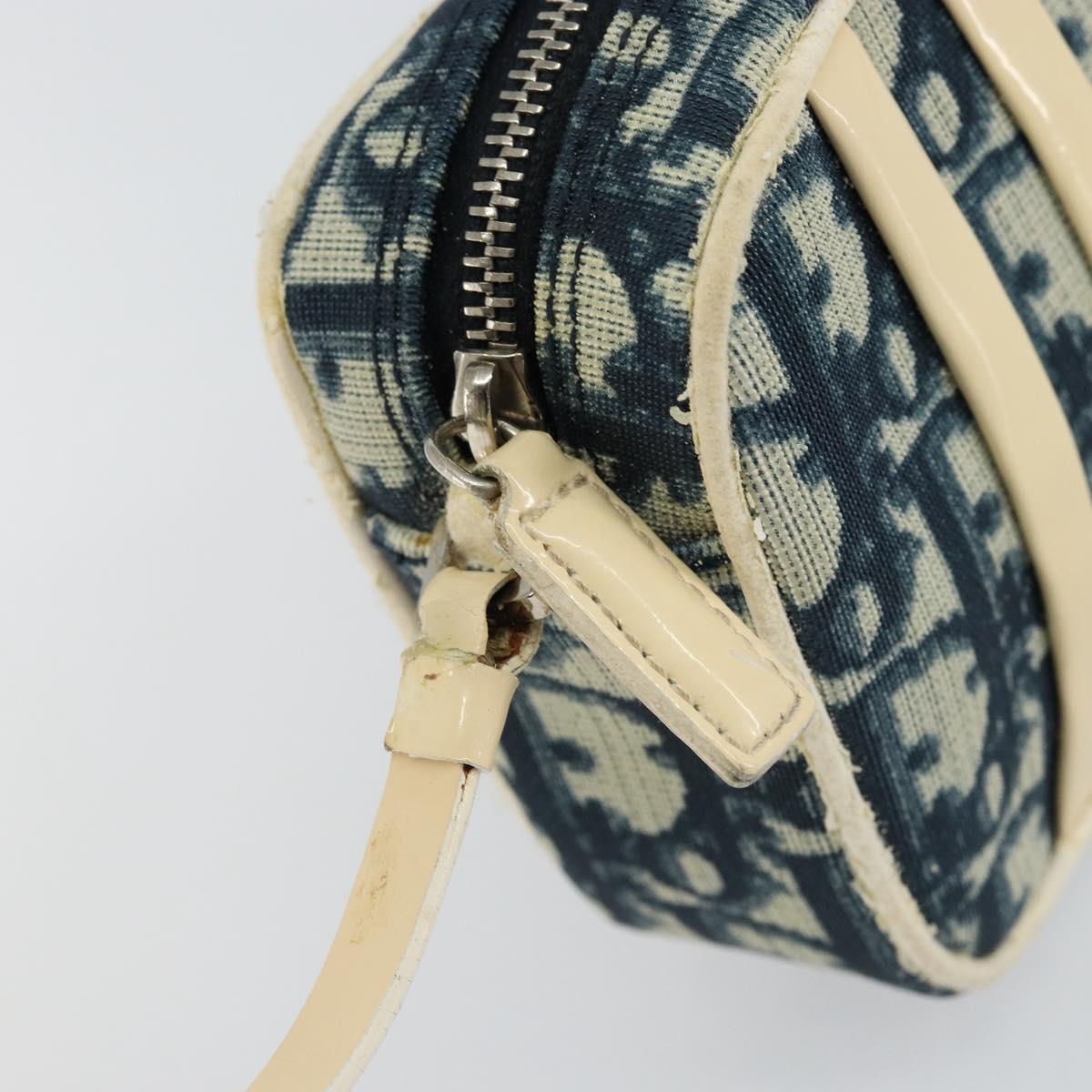 Christian Dior Trotter Canvas Shoulder Bag PVC Navy Silver Auth bs29753