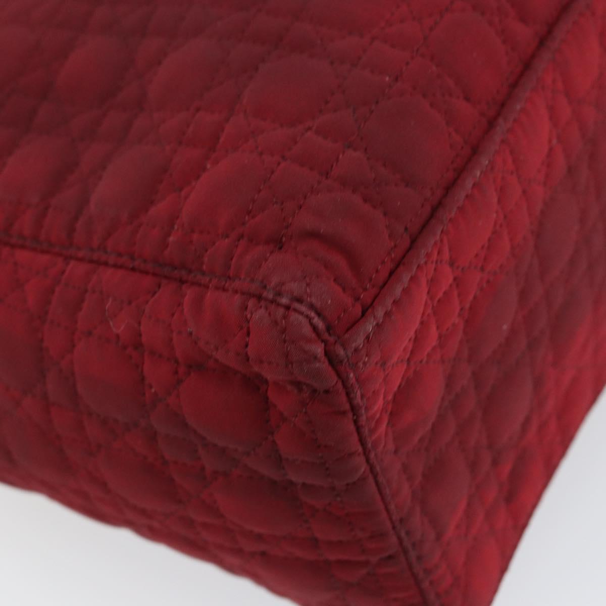 Christian Dior Lady Dior Canage Hand Bag Nylon Red Gold Auth bs29754