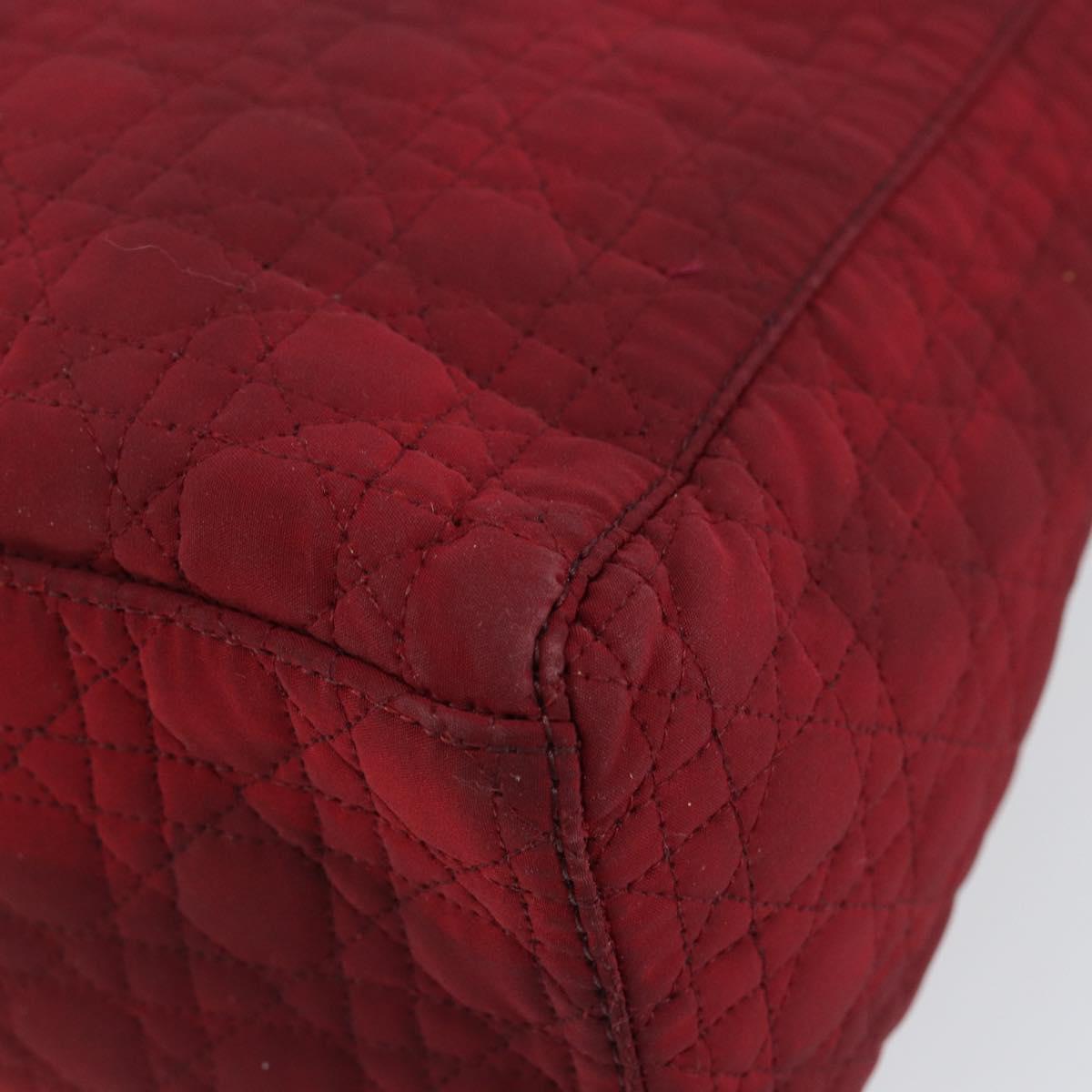 Christian Dior Lady Dior Canage Hand Bag Nylon Red Gold Auth bs29754