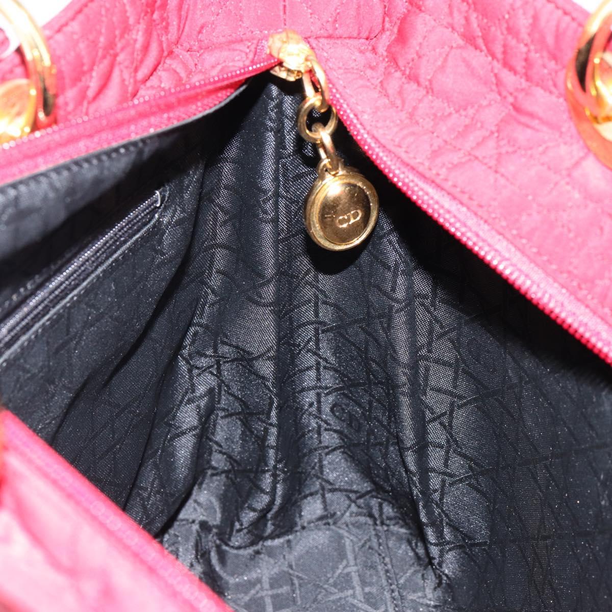Christian Dior Lady Dior Canage Hand Bag Nylon Red Gold Auth bs29754