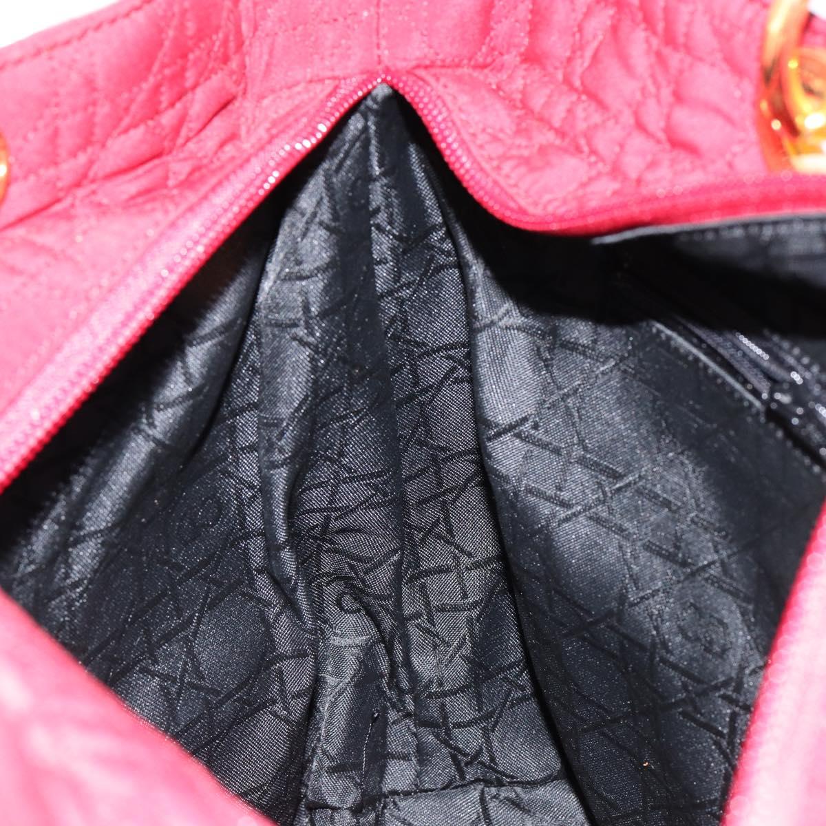 Christian Dior Lady Dior Canage Hand Bag Nylon Red Gold Auth bs29754