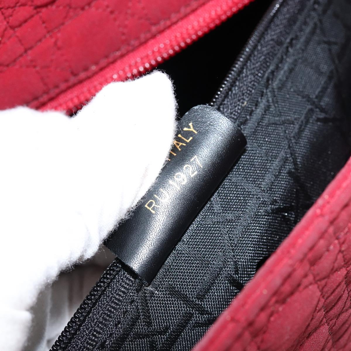 Christian Dior Lady Dior Canage Hand Bag Nylon Red Gold Auth bs29754