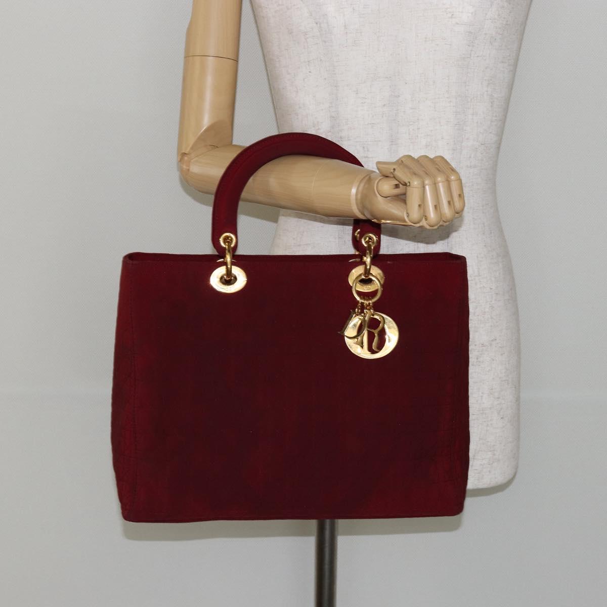 Christian Dior Lady Dior Canage Hand Bag Nylon Red Gold Auth bs29754
